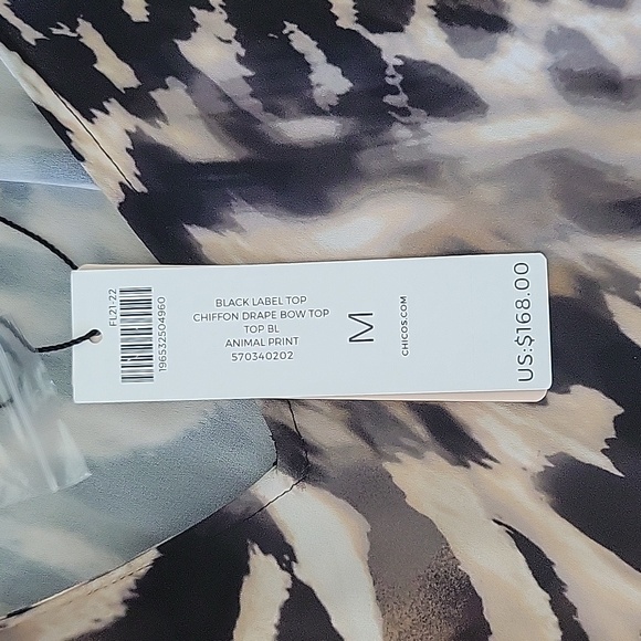 Chico's Black Label Chiffon Animal Print Scarf Blouse NWT Size M - Picture 8 of 12
